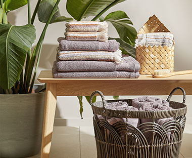 Range of towels in multiple sizes including bath, hand and guest
