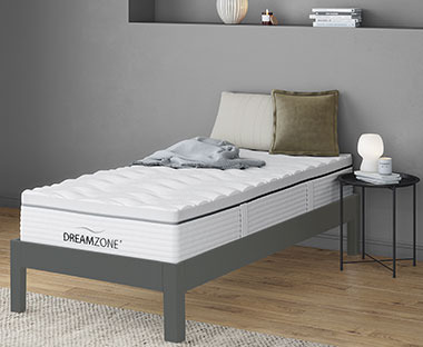 GOLD S100 Single mattress on bedframe with bedroom accessories