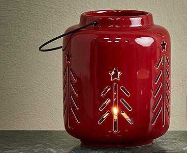Red Christmas lantern made from stoneware