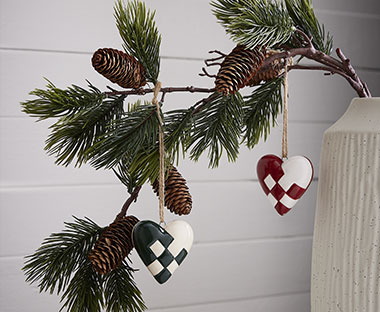 Red, white, and green decorative Christmas hearts