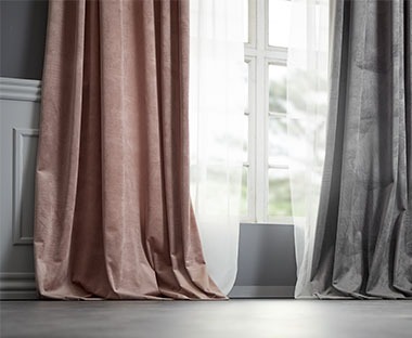 Thick curtains with curtain tape and pole pocket in pink, dark rose colour