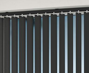 Black vertical blind with automatic lock cord and bead chain