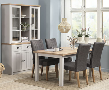 Light grey and oak dining table