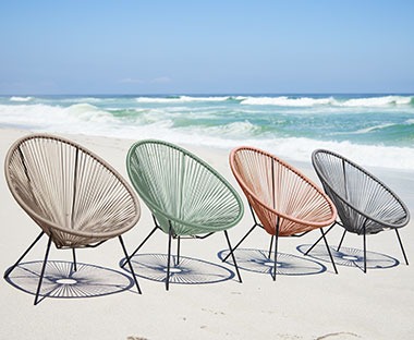 Garden lounge chair is a variety of colours including green, grey, beige, black and red