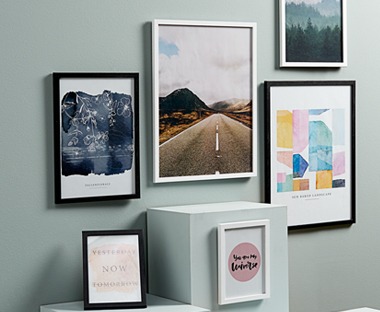 Multiple size frames with colourful pictures