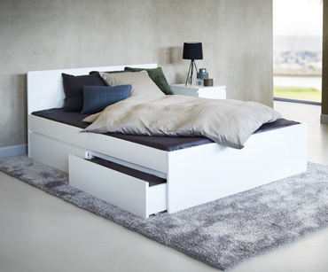 Double size white bed frame with drawers