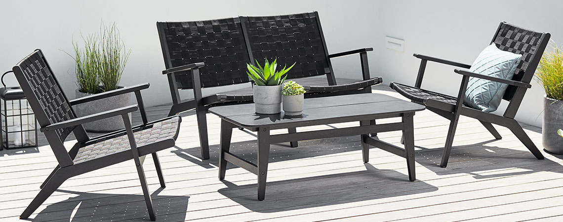 Modern and black lounge set on a patio