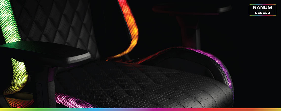 Black gaming chair with LED light in many colours