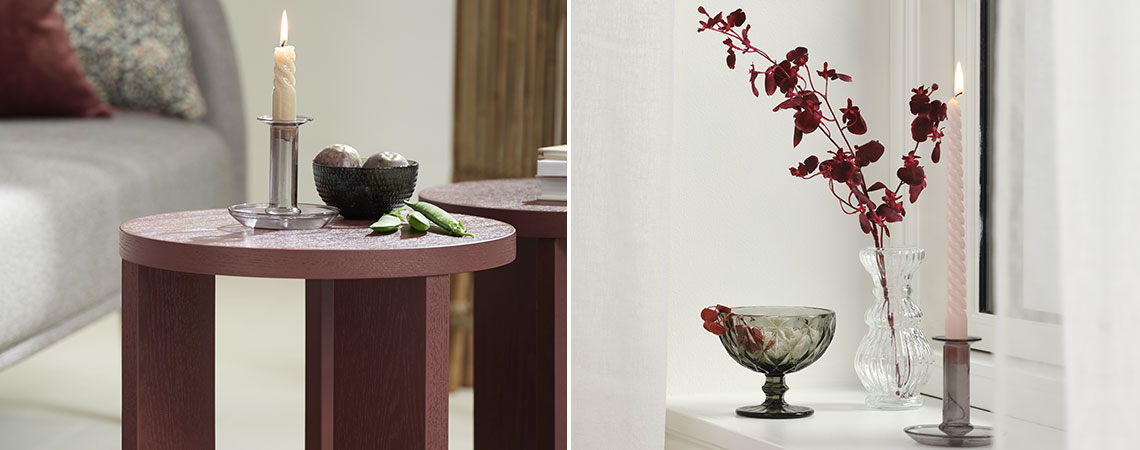 Home décor items in shades of burgundy  