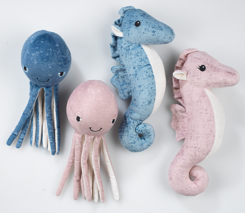GULSIPPA soft toy in octopus and seahorse versions in pink and blue Children's octopus and seahorse soft toys in pink and blue