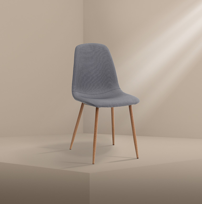 JONSTRUP in grey fabric with oak-look steel legs Grey dining room chair with oak-look steel legs