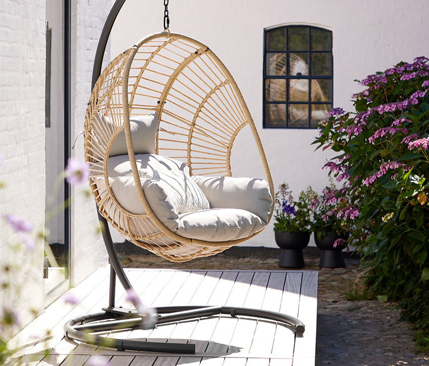 Hammock hanging chair with stand on patio