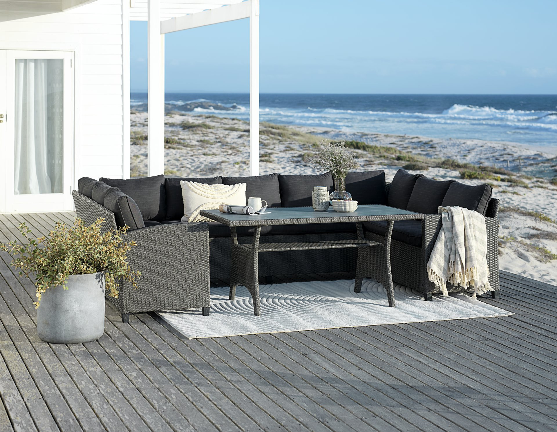 9-seater Lounge set with storage grey  on patio