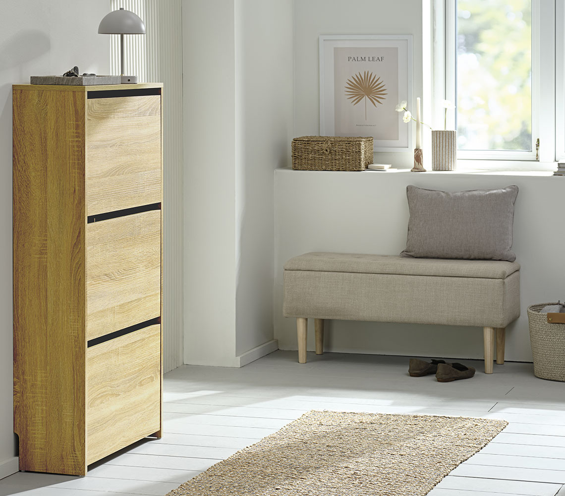 Bench with storage and a shoe cabinet in a hallway