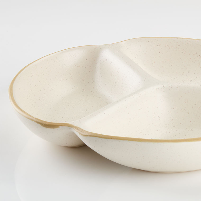 Bowl with three compartments and gold-coloured edge