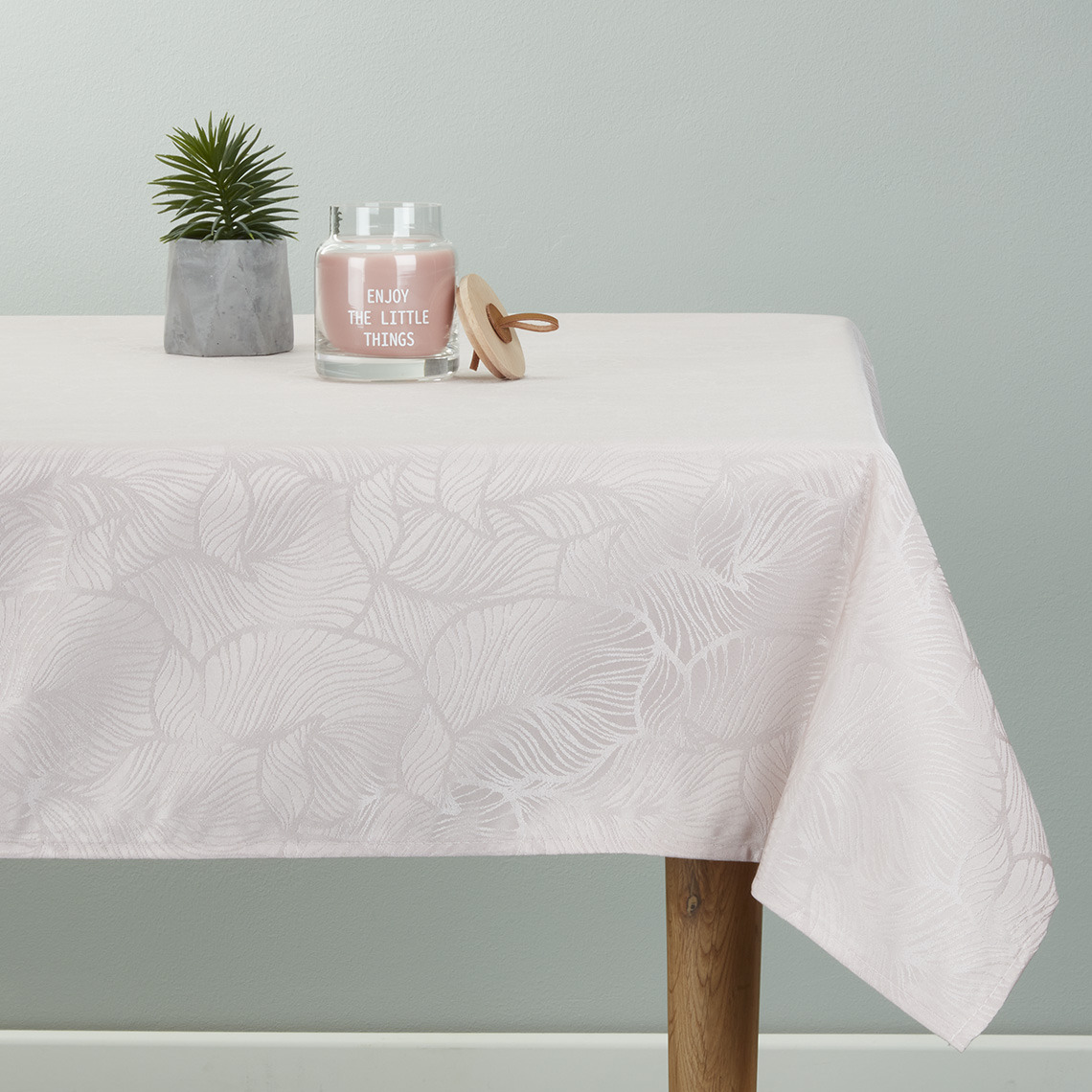 Patterned tablecloth in light colours