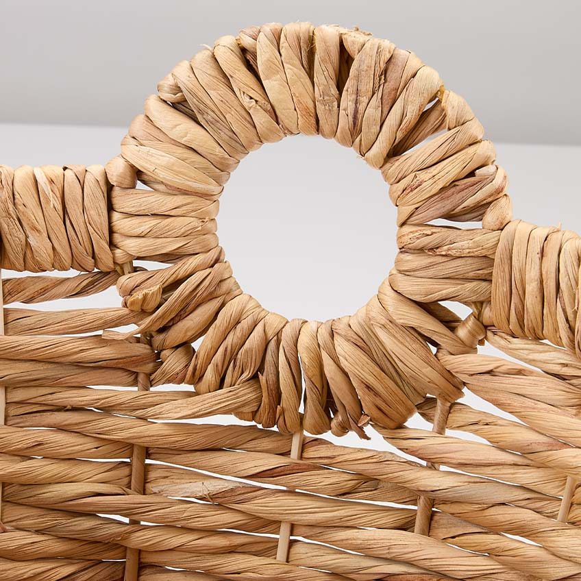 The HEROLD basket has beautiful, circular handles that give it a unique touch Wicker basket made water hyacinth with round handles