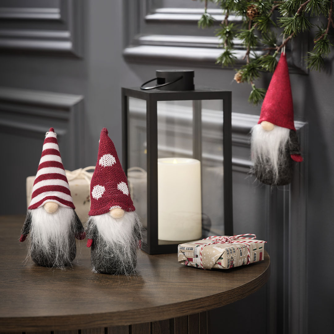 Small Christmas gnomes with different hat patterns