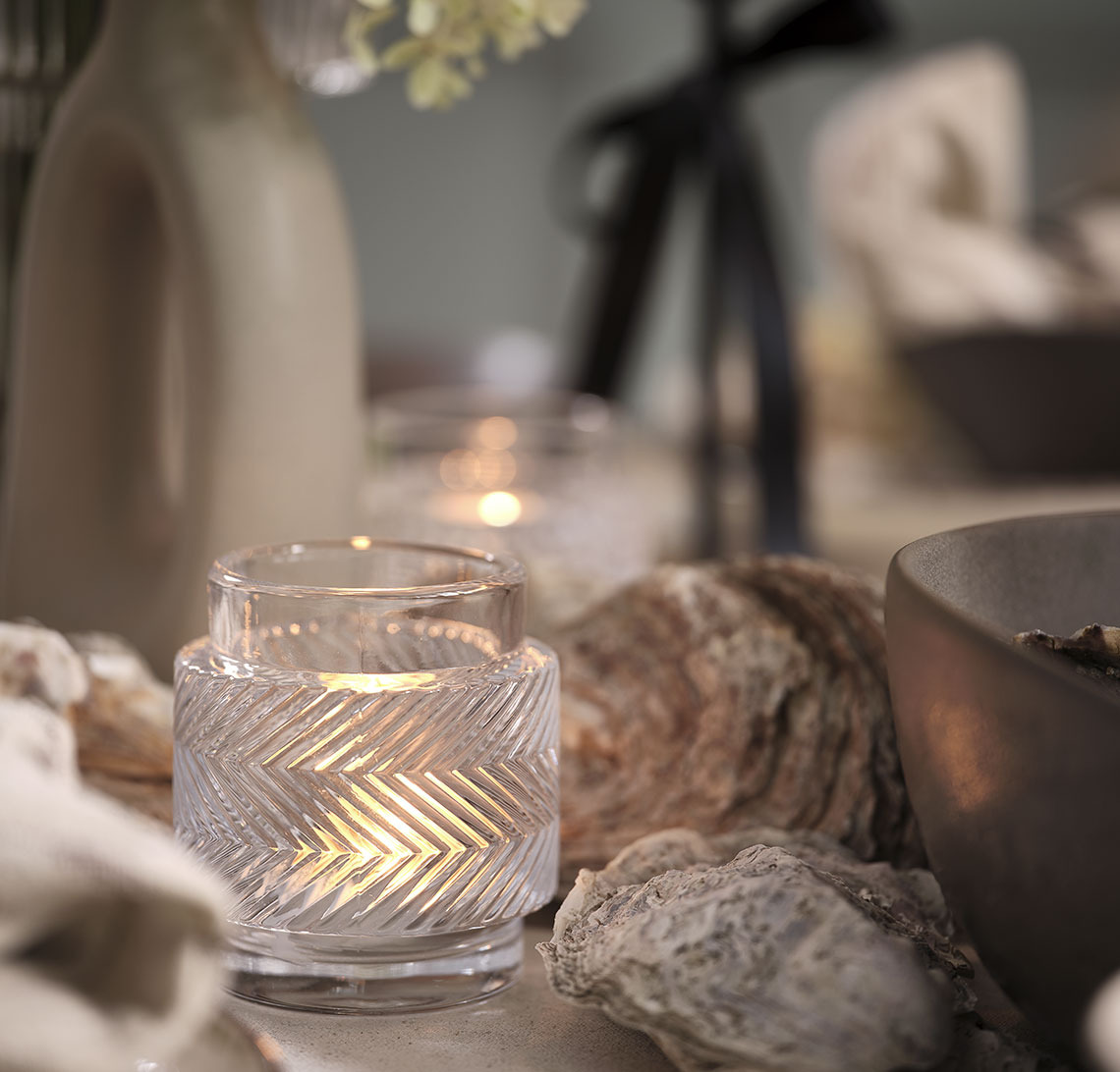 Tealight candle holder on a New Year’s table 