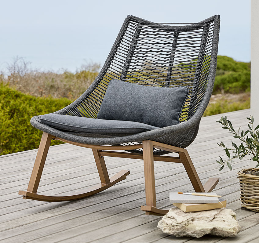 Rocking chair on a wooden patio 