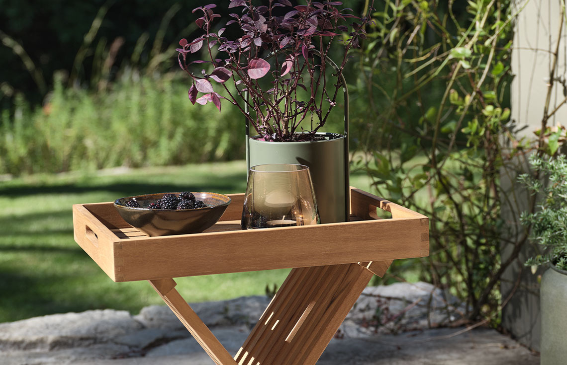 Garden tray table made from solid teak hardwood