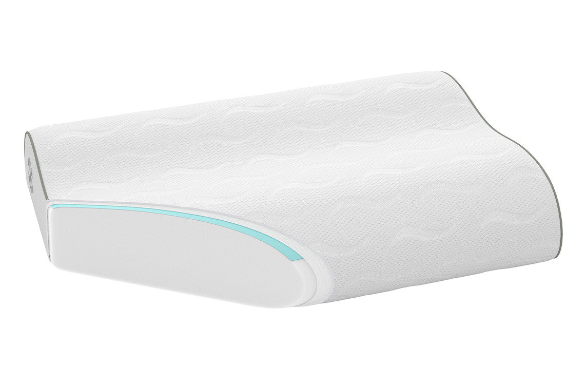 The HAMMAREN pillow has a layer of cooling gel as well as a cooling cover Cross section of cooling pillow with memory foam, cooling gel layer, and cooling cover