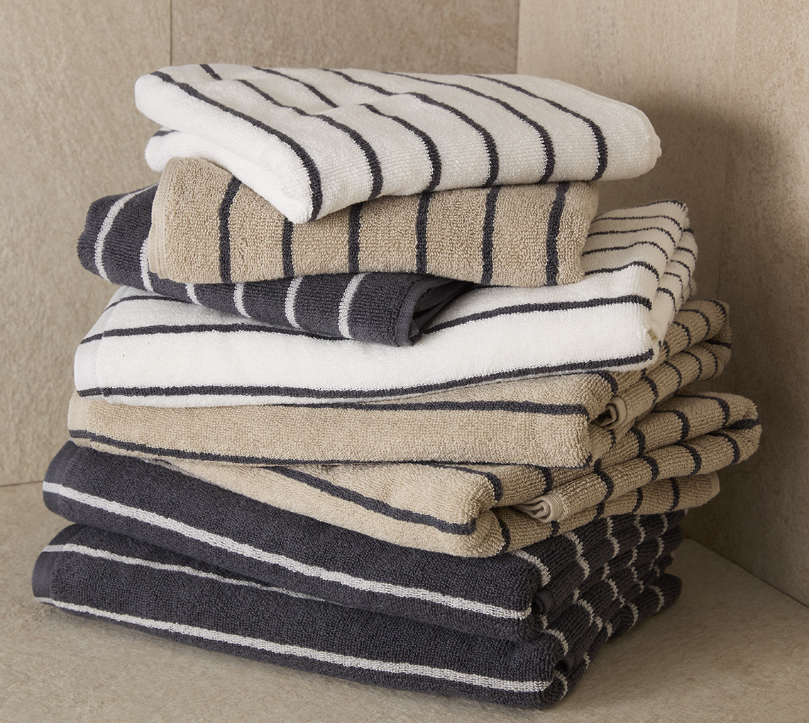 Striped cotton towels in a bathroom