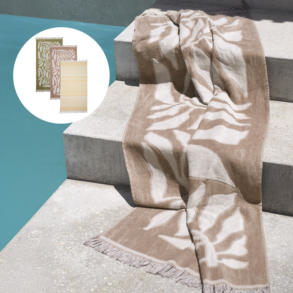 Beach cotton towel by a swimming pool