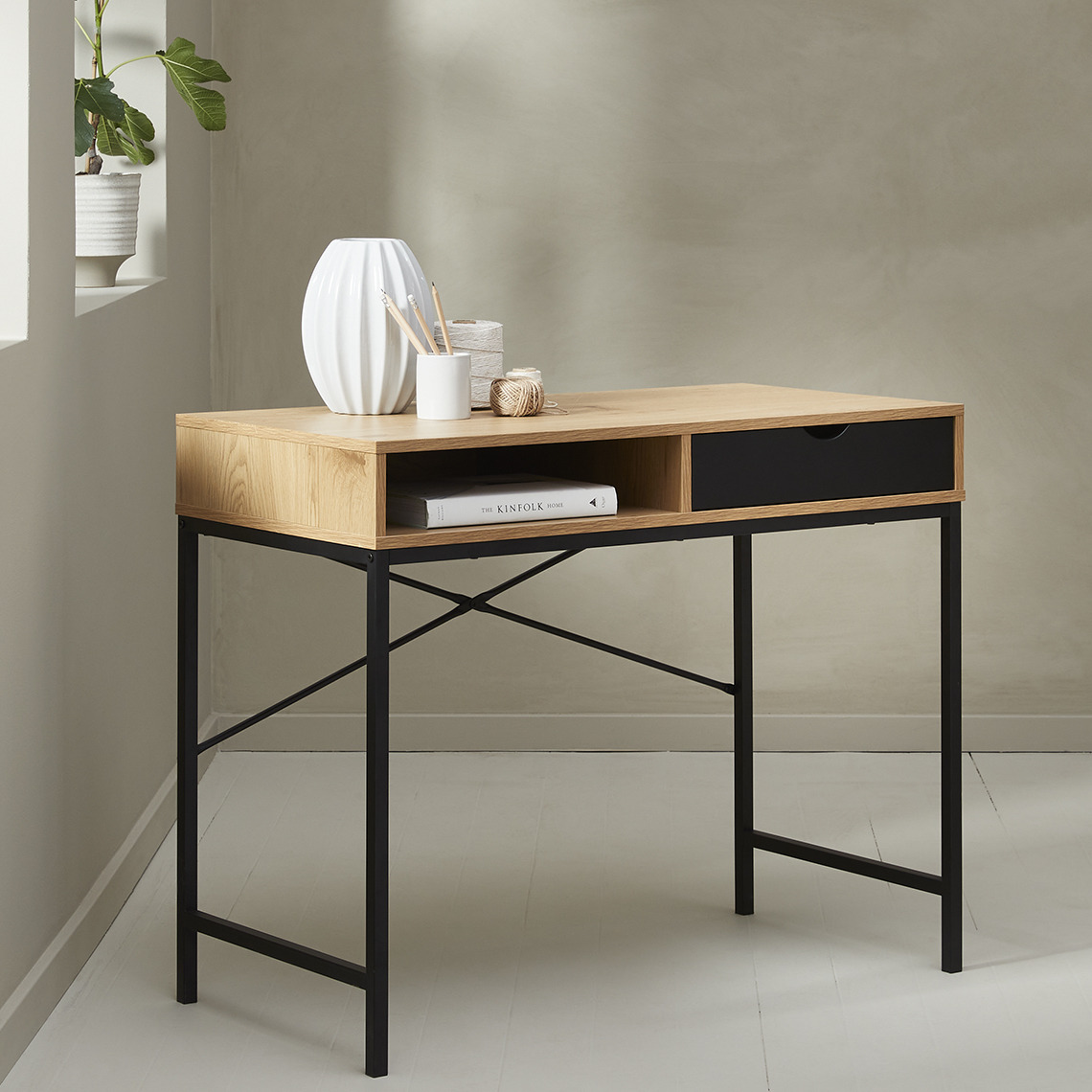 TRAPPEDAL desk Small desk with drawer and shelf