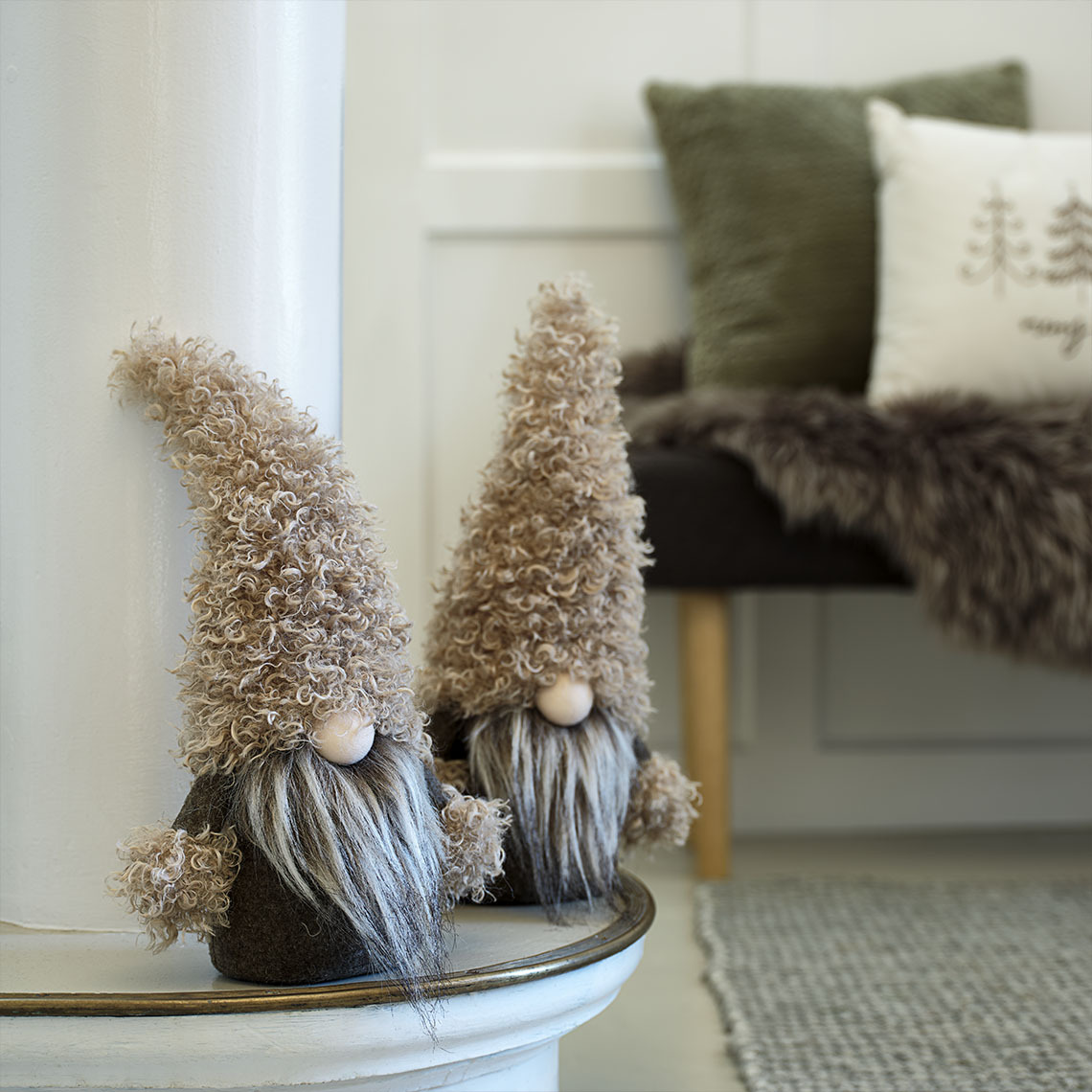 LARVIKIT Christmas elf in soft shades of green and brown  Small decorative Christmas elves in shades of green and brown on sideboard