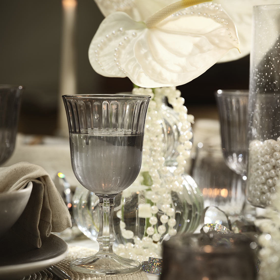 Wine glass on a set table
