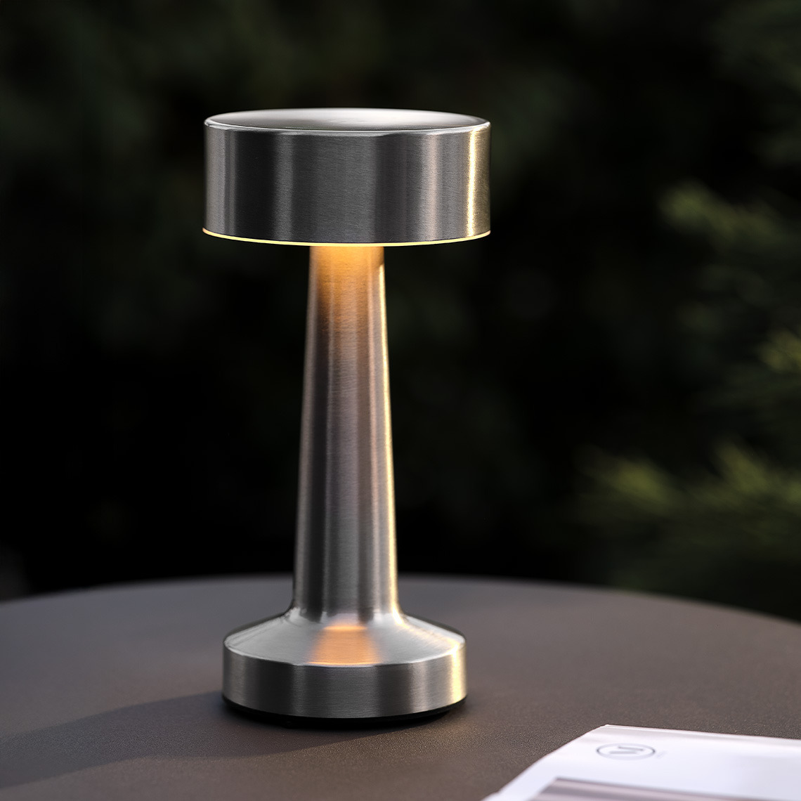 Outdoor table lamp adorning a lounge table 