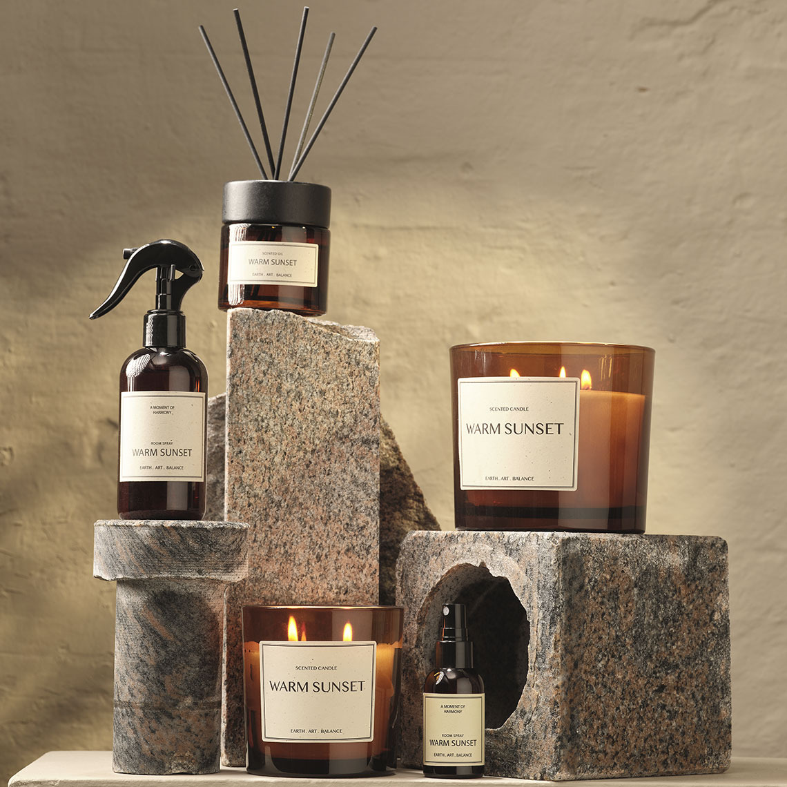 Scented candles, room sprays and reed diffuser