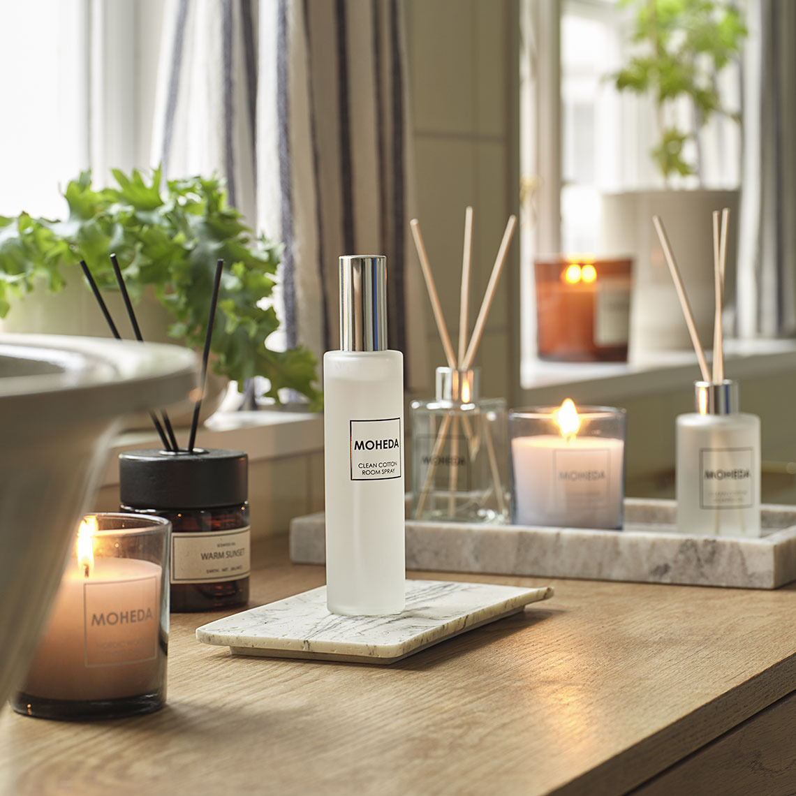 Kitchen with scented candle, room spray and reed diffusers 