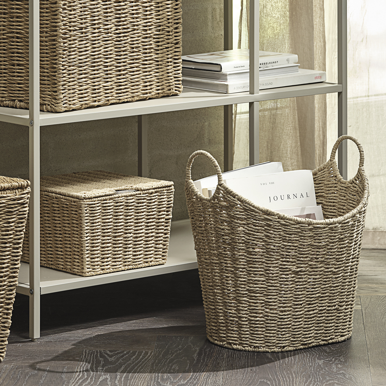 LEO basket with practical handles Storage basket on the floor and on a shelving unit