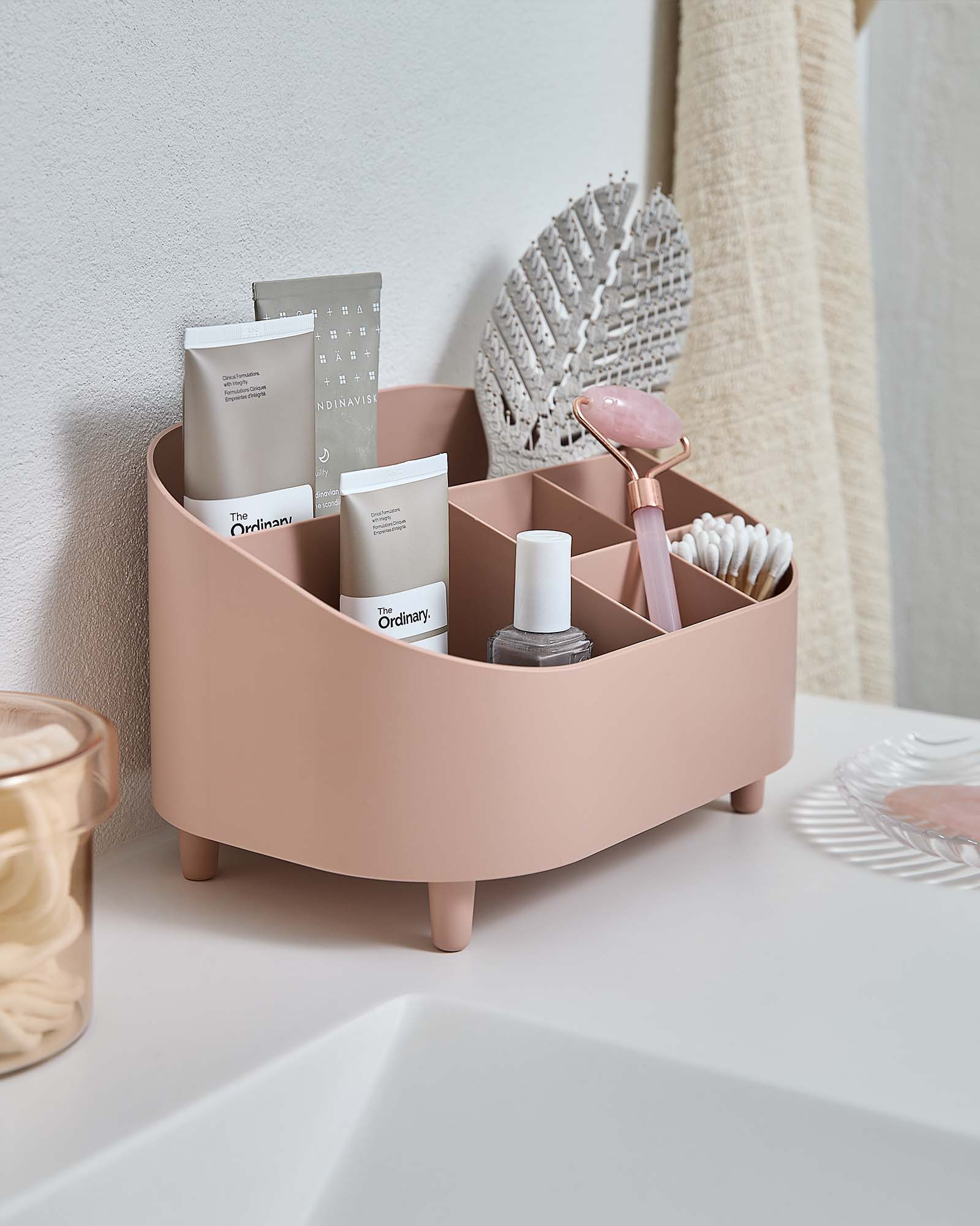 HUSUM make-up organiser Small make-up organiser for bathroom in dusty peach pink colour