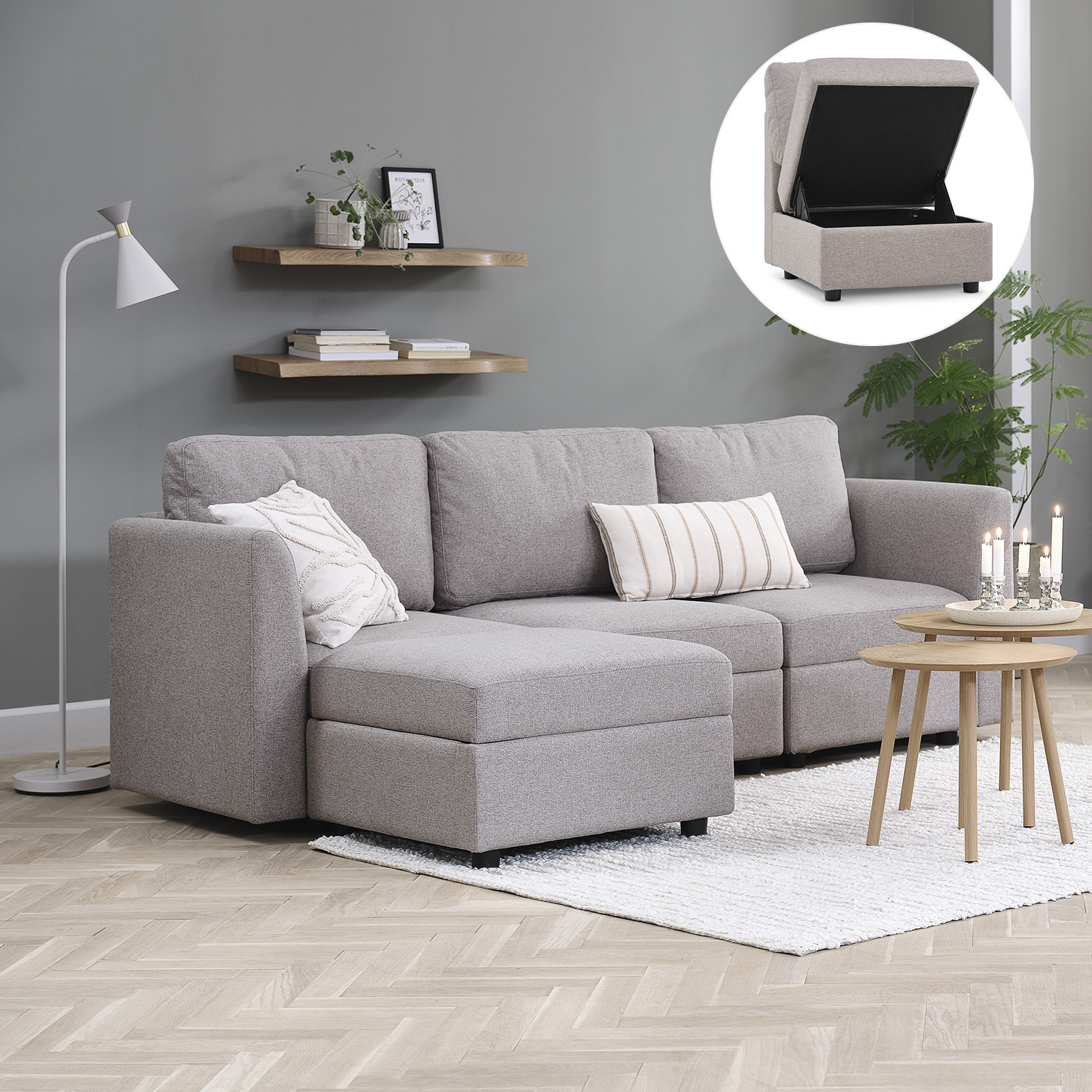 Sofa with storage space in a living room 