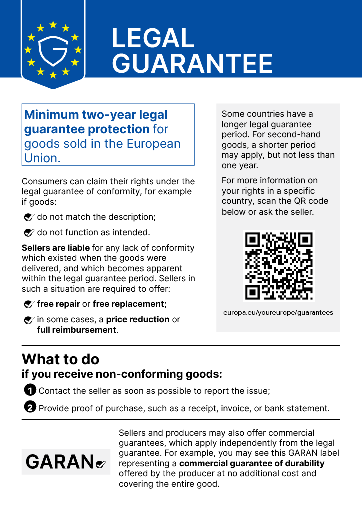 What to do if you receive non-conforming goods: Contact the seller as soon as possible to report the issue