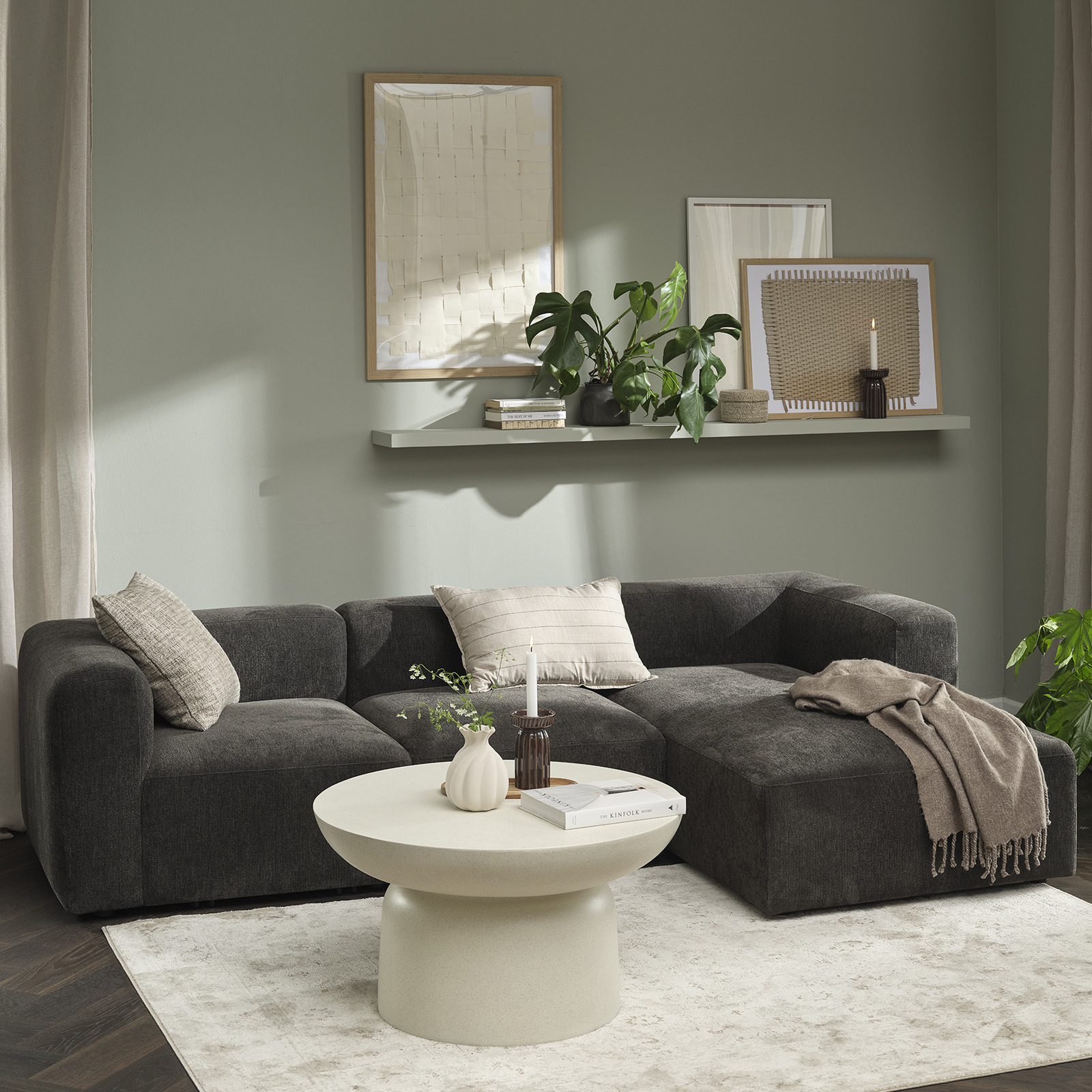 Module sofa and coffee table in a living room 