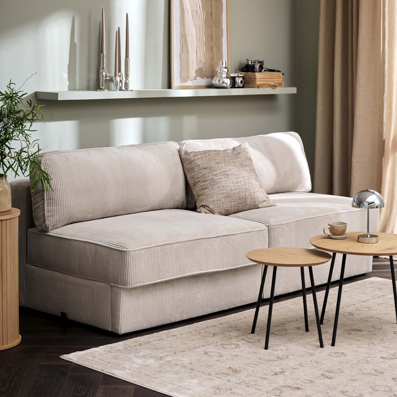 Beige 2-seater modular sofa for small spaces