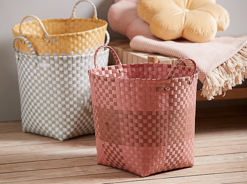 Bright storage baskets in Brown, Grey, and Yellow