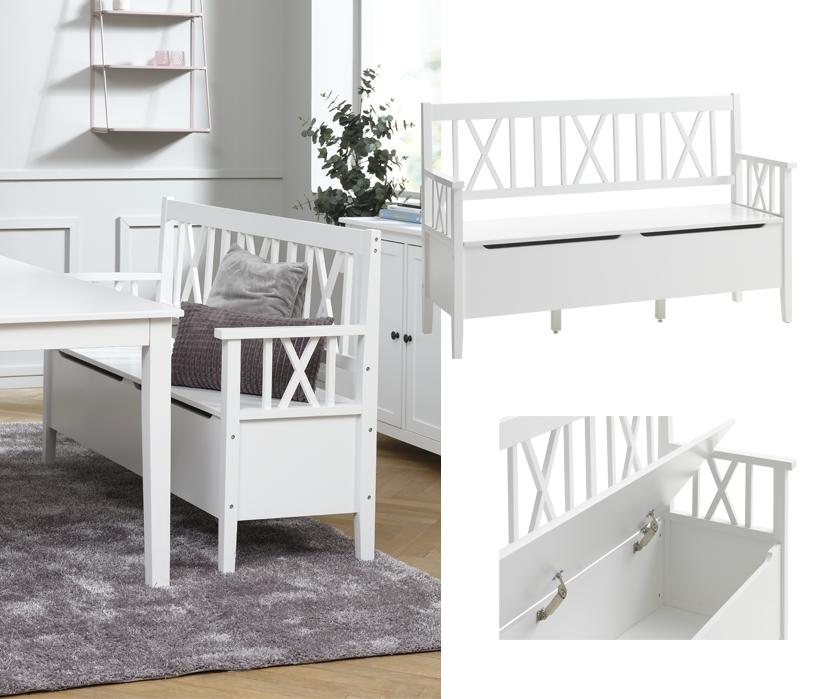 NORDBY dining bench white dining bench with built in storage