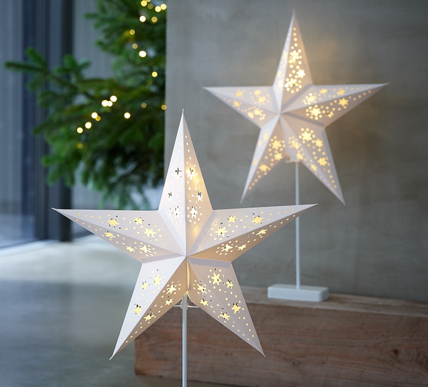 GULDTOP Christmas stars with LED Two battery lamps shaped as white Christmas stars