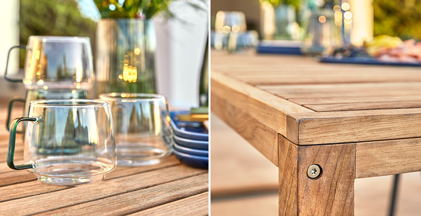EBBESKOV garden table and ANDERS mugs Garden table in recycled wood