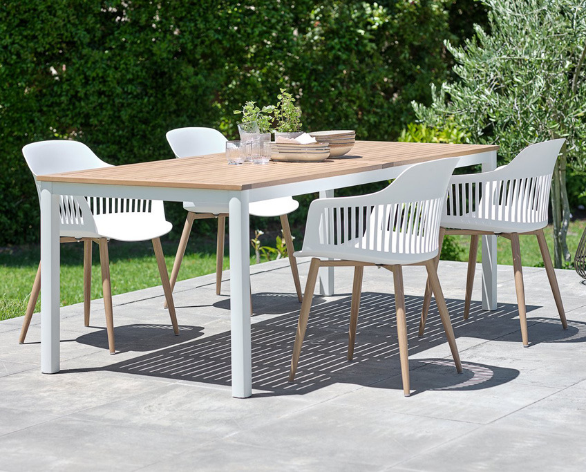 Chair RAVNEBAKKE and Table RAMTEN W90xL206 hardwood Garden chairs in oak/white with table in hardwood
