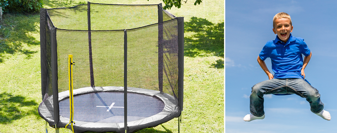 Trampoline and happy boy bouncing 