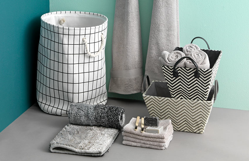 Laundry baskets and towels from JYSK