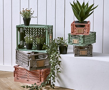 Indoor colourful storage baskets available in Coral, Green, Grey, Assorted