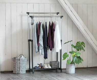 Black and chrome clothes rail with two hanging rails