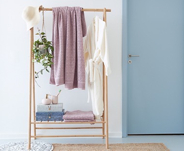 Wooden clothes rail in bamboo